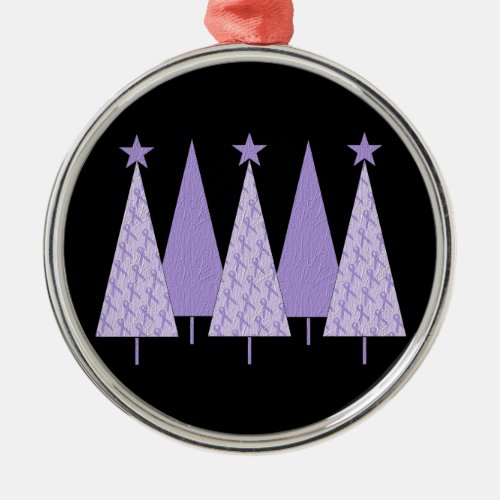 Christmas Trees _ Periwinkle Ribbon Metal Ornament