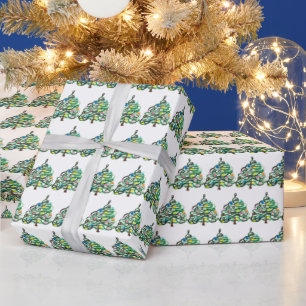 Christmas trees pine Festive Green Watercolor Wrapping Paper