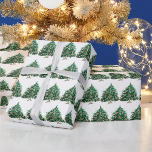 Christmas trees pine Festive Green Watercolor Wrapping Paper