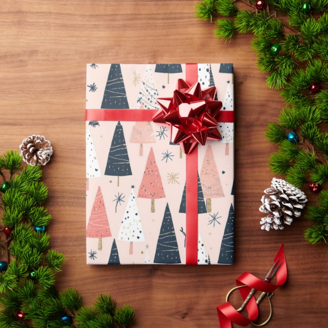 Christmas Trees Pink Black  Wrapping Paper (Holiday Gift)