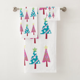 Christmas Trees Pink & Blue Bath Towel Sets