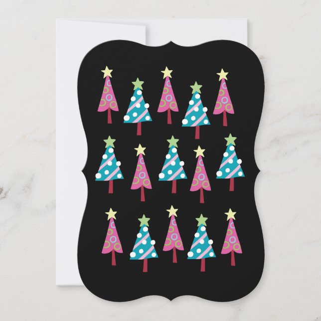Christmas Trees Pink & Blue, Black Greeting Card (Front)