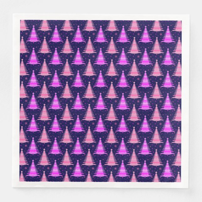 Christmas Trees Pink Blue Pattern Design  Paper Dinner Napkins (Front)