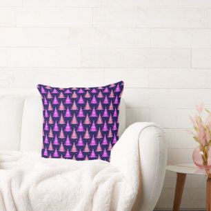 Christmas Trees Pink Blue Pattern Design Throw Pillow