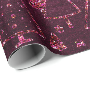 Christmas Trees Pink Burgundy Stars Beetroot Rose Wrapping Paper