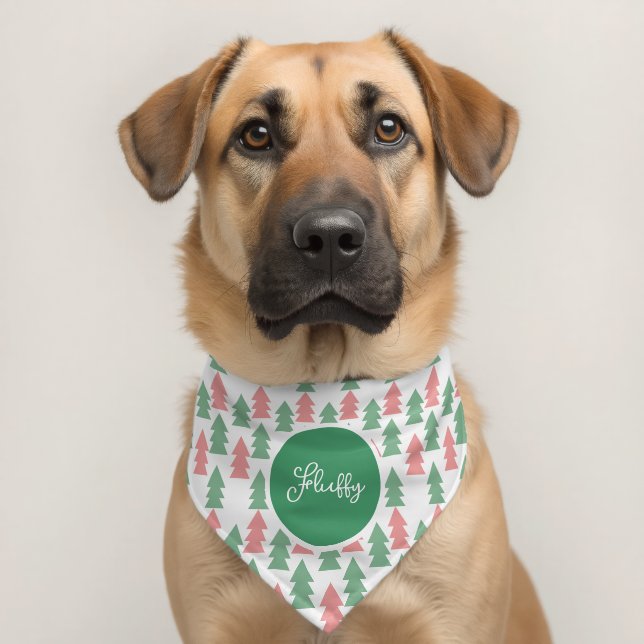 Christmas Trees Pink Green Pattern Name Pet Bandana Collar (Dog 2)