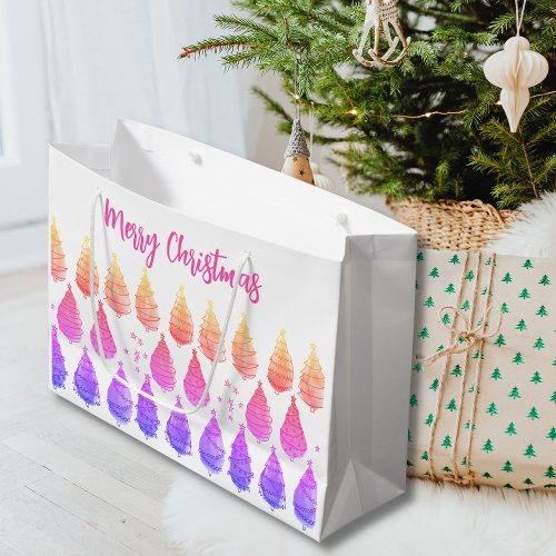 Christmas Trees Pink   Large Gift Bag