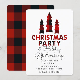 Christmas Trees Plaid Holiday Gift Exchange Party Invitation