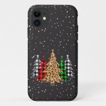 Christmas Trees Plaid & Leopard Print Snowflakes C
