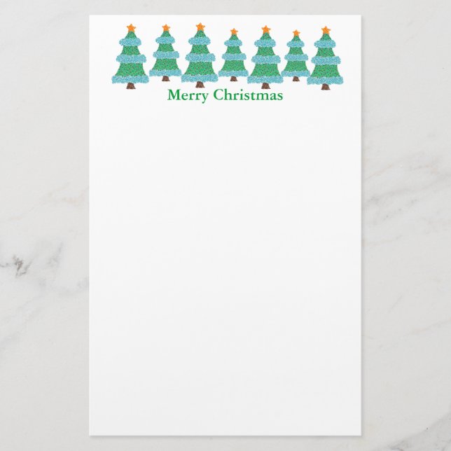 Christmas trees, pointillism, holiday stationery (Front)
