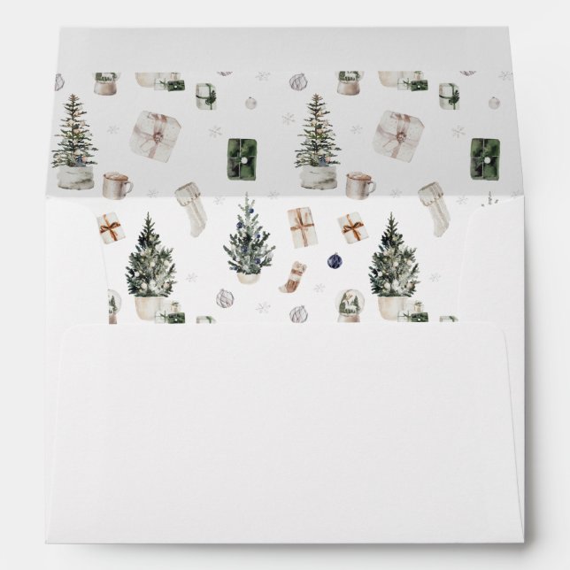 Christmas Trees & Presents - White Theme Envelope (Back (Bottom))