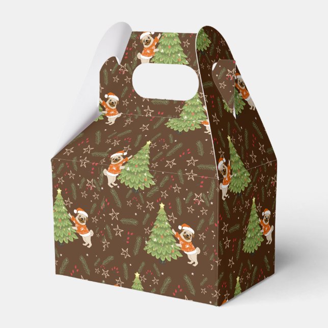 Christmas trees &pug dog pattern custom background favor boxes (Front Side)