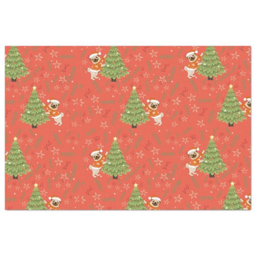 Christmas trees pug dog pattern custom background tissue paper