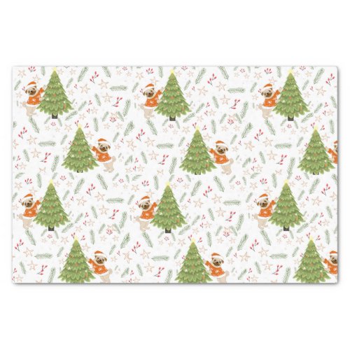 Christmas trees pug dog pattern custom background tissue paper