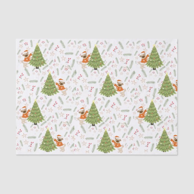 Christmas trees &pug dog pattern custom background tissue paper (Front)