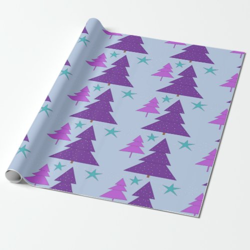 Christmas Trees Purple Digital Wrapping Paper