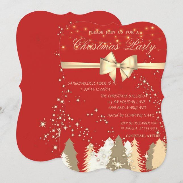 Christmas Trees,Red Company Christmas Party Invitation (Front/Back)