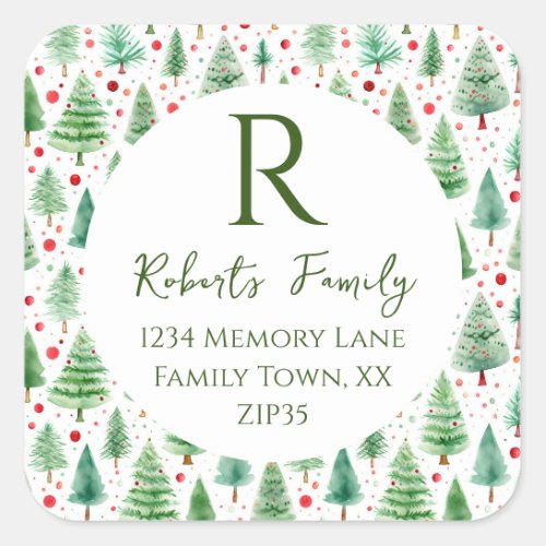 Christmas Trees Red Green Address  Square Sticker