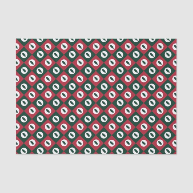 Christmas Trees Red Green and White Pattern Tissue Paper (Front)