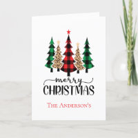 Christmas Trees Red Green Black Buffalo Plaid  Holiday Card