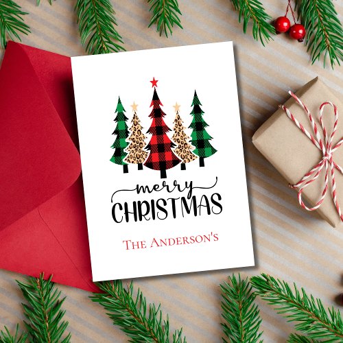 Christmas Trees Red Green Black Buffalo Plaid  Holiday Card