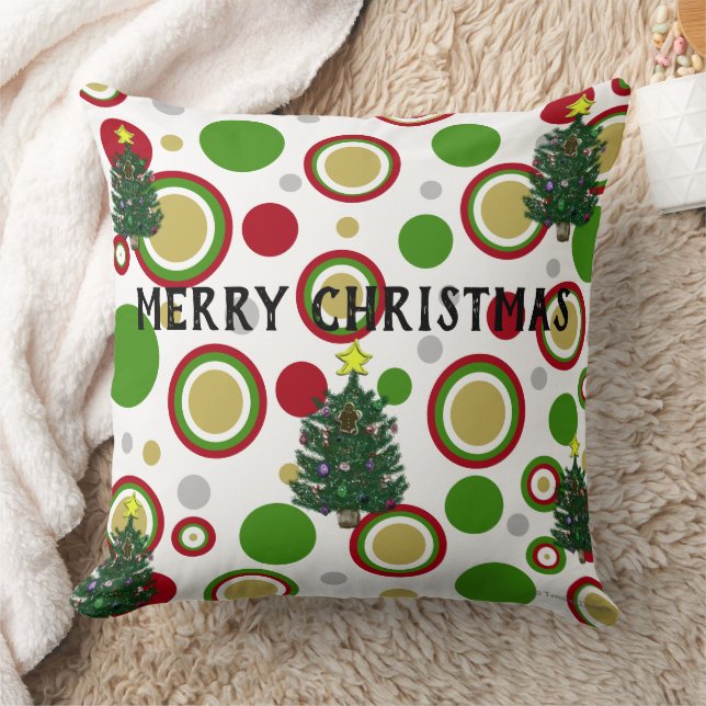 Christmas Trees Red Green Silver Gold Geometric Throw Pillow (Blanket)