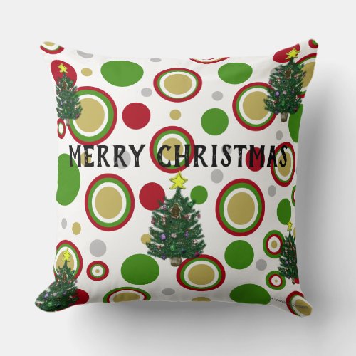 Christmas Trees Red Green Silver Gold Geometric Throw Pillow