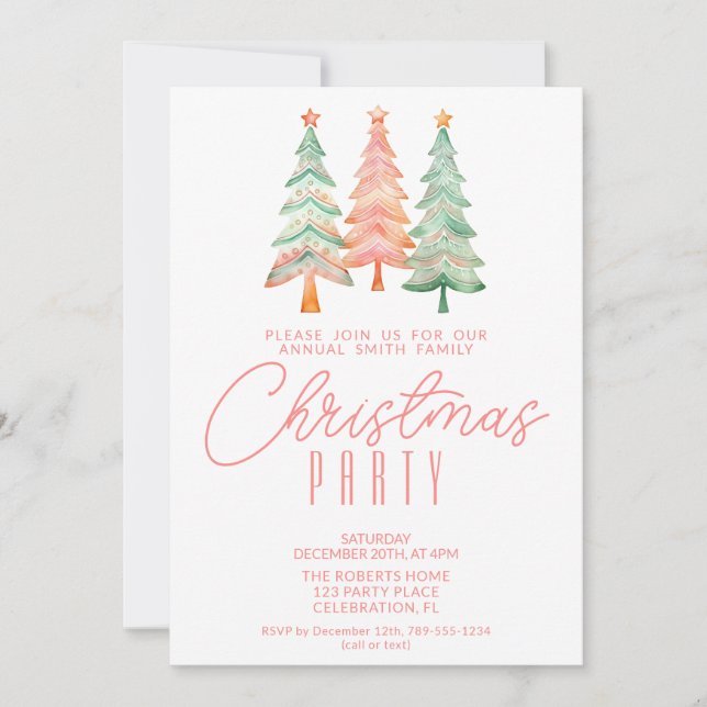 Christmas Trees Red Party Invitation (Front)