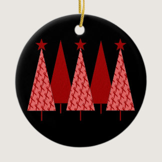 Christmas Trees - Red Ribbon Heart & Stroke Ceramic Ornament