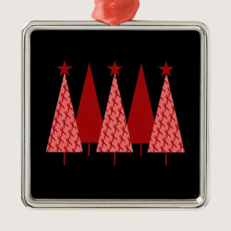 Christmas Trees - Red Ribbon Heart & Stroke Metal Ornament