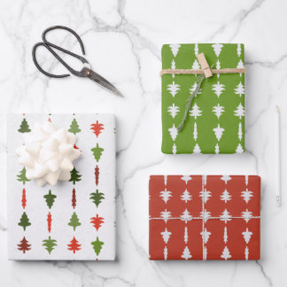 Christmas Trees Red, White, and Green 3 Wrapping Paper Sheets