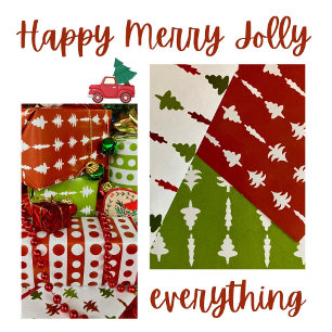 Christmas Trees Red, White, and Green 3 Wrapping Paper Sheets