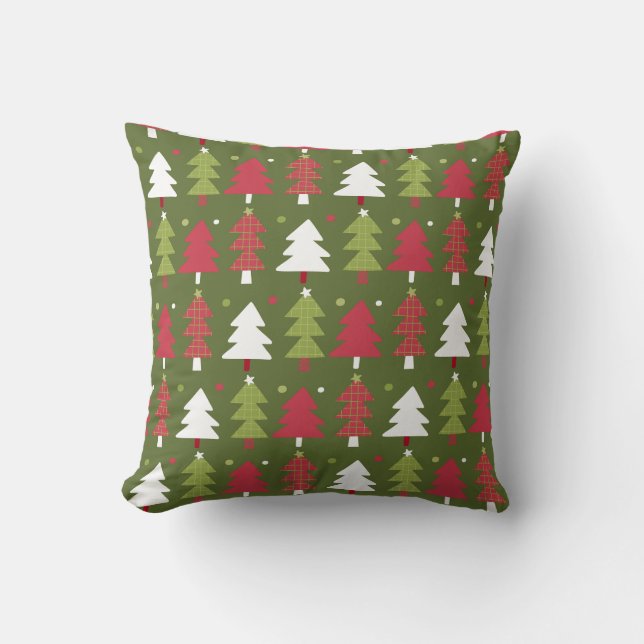 Christmas Trees Red White and Green  Throw Pillow (Front)