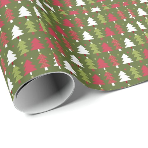 Christmas Trees Red White and Green Wrapping Paper