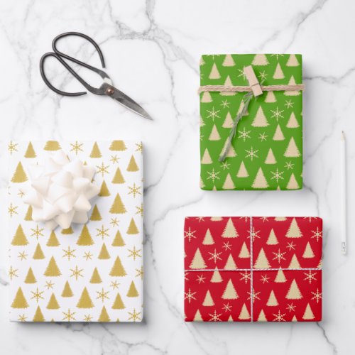 Christmas Trees Red White and Green Wrapping Paper Sheets