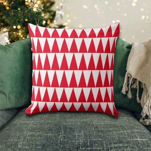 Christmas Trees Red White Minimal Retro Pattern Throw Pillow