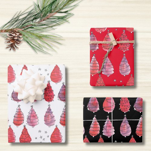 Christmas Trees Red  Wrapping Paper Sheets