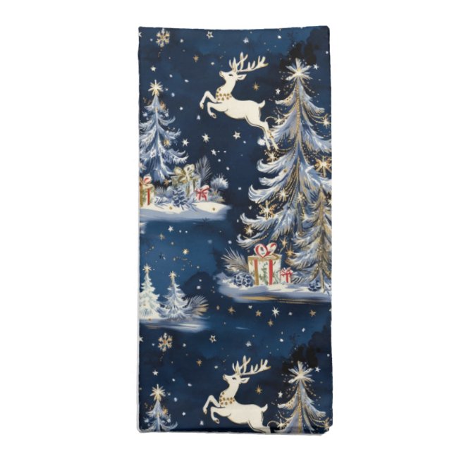 Christmas Trees, Reindeer and Snowflakes Cloth Napkin (Folded)
