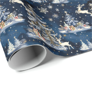 Christmas Trees, Reindeer and Snowflakes Wrapping Paper