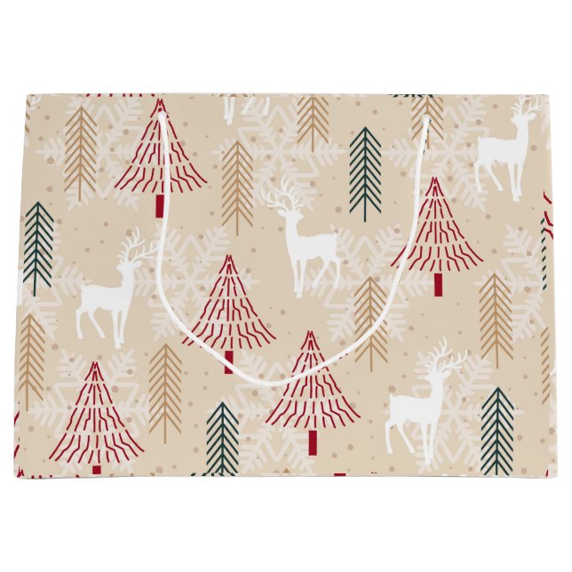 Christmas Trees Reindeer Pattern Large Gift Bag (Front)