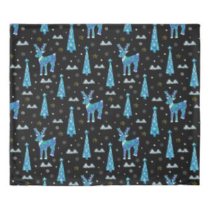 Christmas trees, reindeer snowflakes. Winter illus Duvet Cover