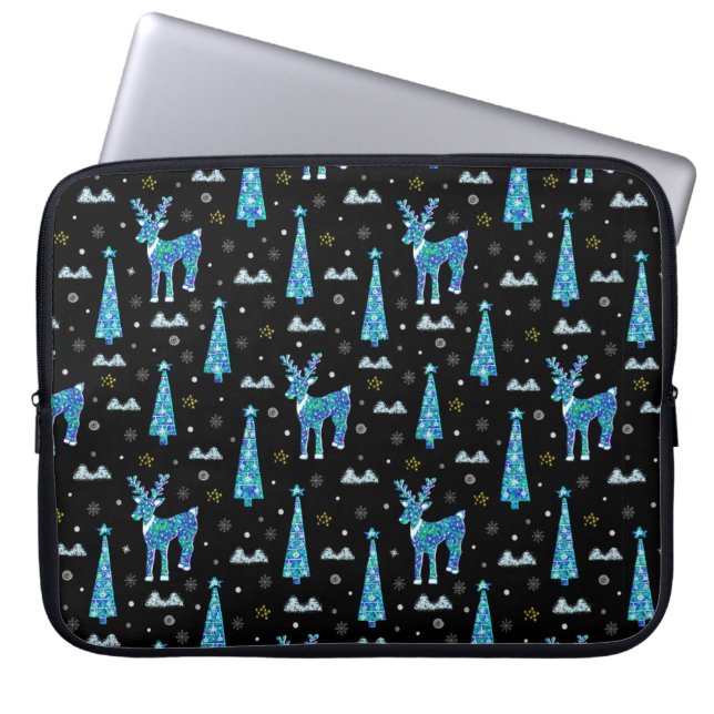 Christmas trees, reindeer snowflakes. Winter illus Laptop Sleeve (Front)