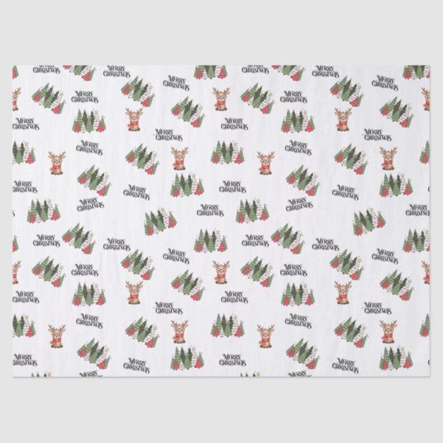 Christmas Trees & Reindeer Wrapping Paper (Front)