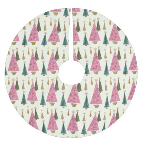 Christmas Trees Retro Pink Gold Green   Brushed Polyester Tree Skirt