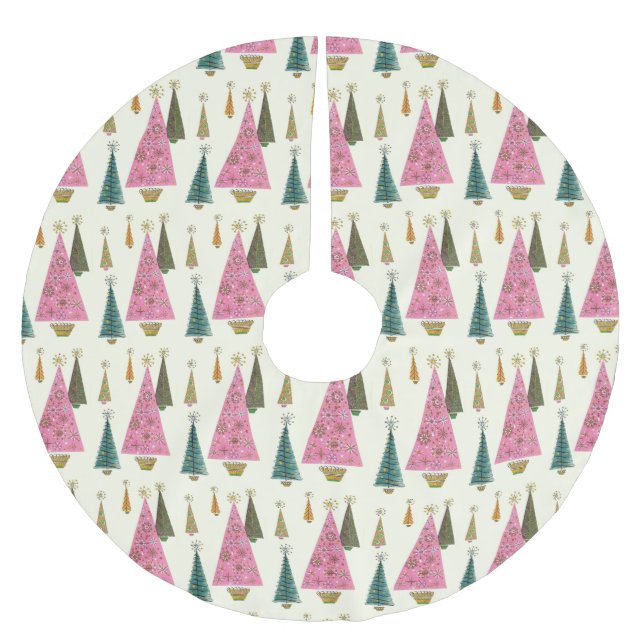 Christmas Trees Retro Pink Gold Green   Brushed Polyester Tree Skirt (Front)