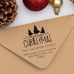 Christmas Trees return address Rubber Stamp<br><div class="desc">Beautiful Merry Christmas Return Address Rubber Stamp featuring three lovely stylized Christmas trees complemented by a mix of calligraphy, sans serif, and decorative fonts. This stamp brings festive joy to your holiday envelopes, cards, and more, spreading Christmas cheer with every mailing. Embrace the season's spirit with this delightful stamp, making...</div>