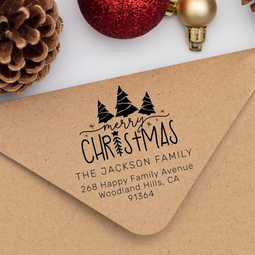 Christmas Trees return address Rubber Stamp