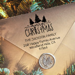 Christmas Trees return address Self-inking Stamp<br><div class="desc">Beautiful Merry Christmas self-inking Return Address Rubber Stamp featuring three lovely stylized Christmas trees complemented by a mix of calligraphy, sans serif, and decorative fonts. This stamp brings festive joy to your holiday envelopes, cards, and more, spreading Christmas cheer with every mailing. Embrace the season's spirit with this delightful stamp,...</div>