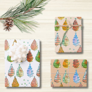 Christmas Trees Rust Wrapping Paper Sheets