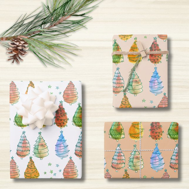 Christmas Trees Rust Wrapping Paper Sheets (Creator Uploaded)